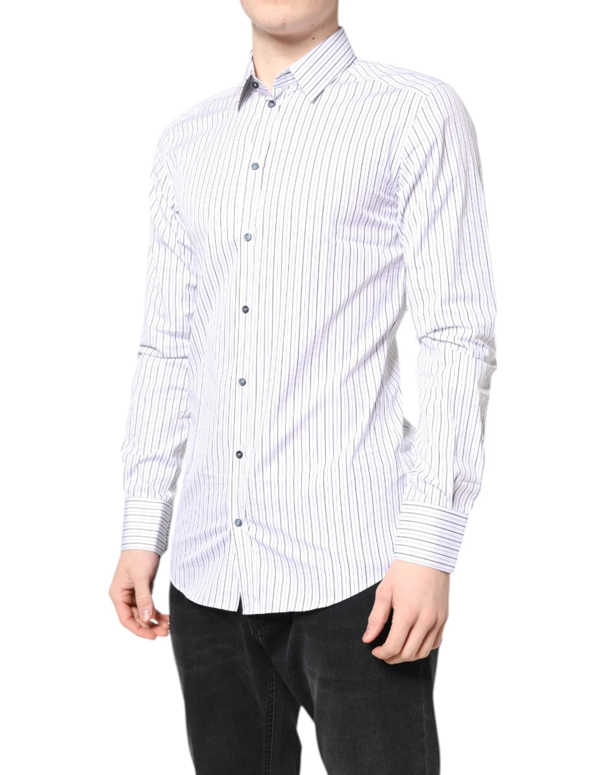 Dolce & Gabbana Dress Shirts IT39 | S Dolce & Gabbana White Stripes GOLD Cotton Formal Shirt