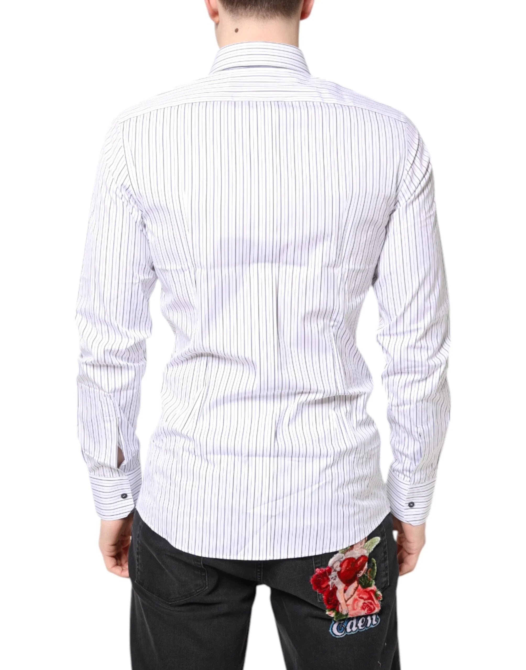 Dolce & Gabbana Dress Shirts IT39 | S Dolce & Gabbana White Stripes GOLD Cotton Formal Shirt