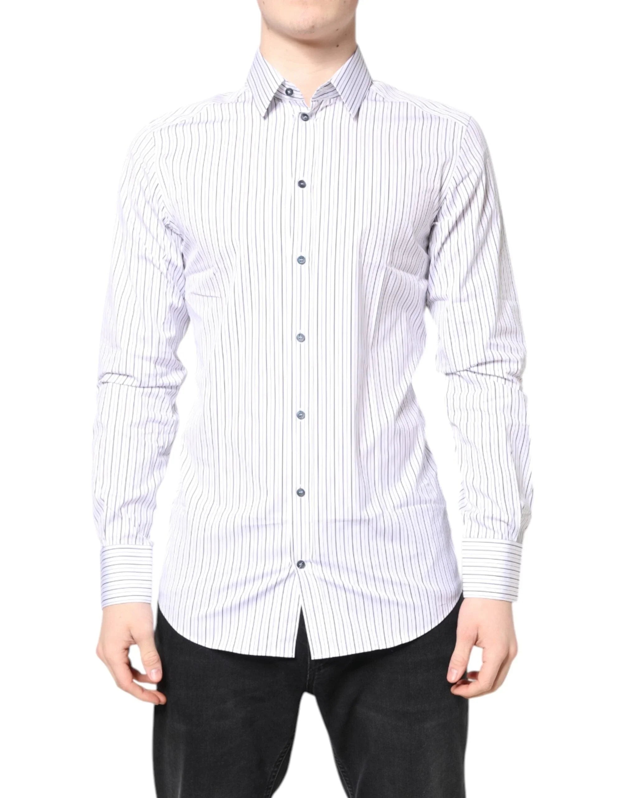 Dolce & Gabbana Dress Shirts IT39 | S Dolce & Gabbana White Stripes GOLD Cotton Formal Shirt