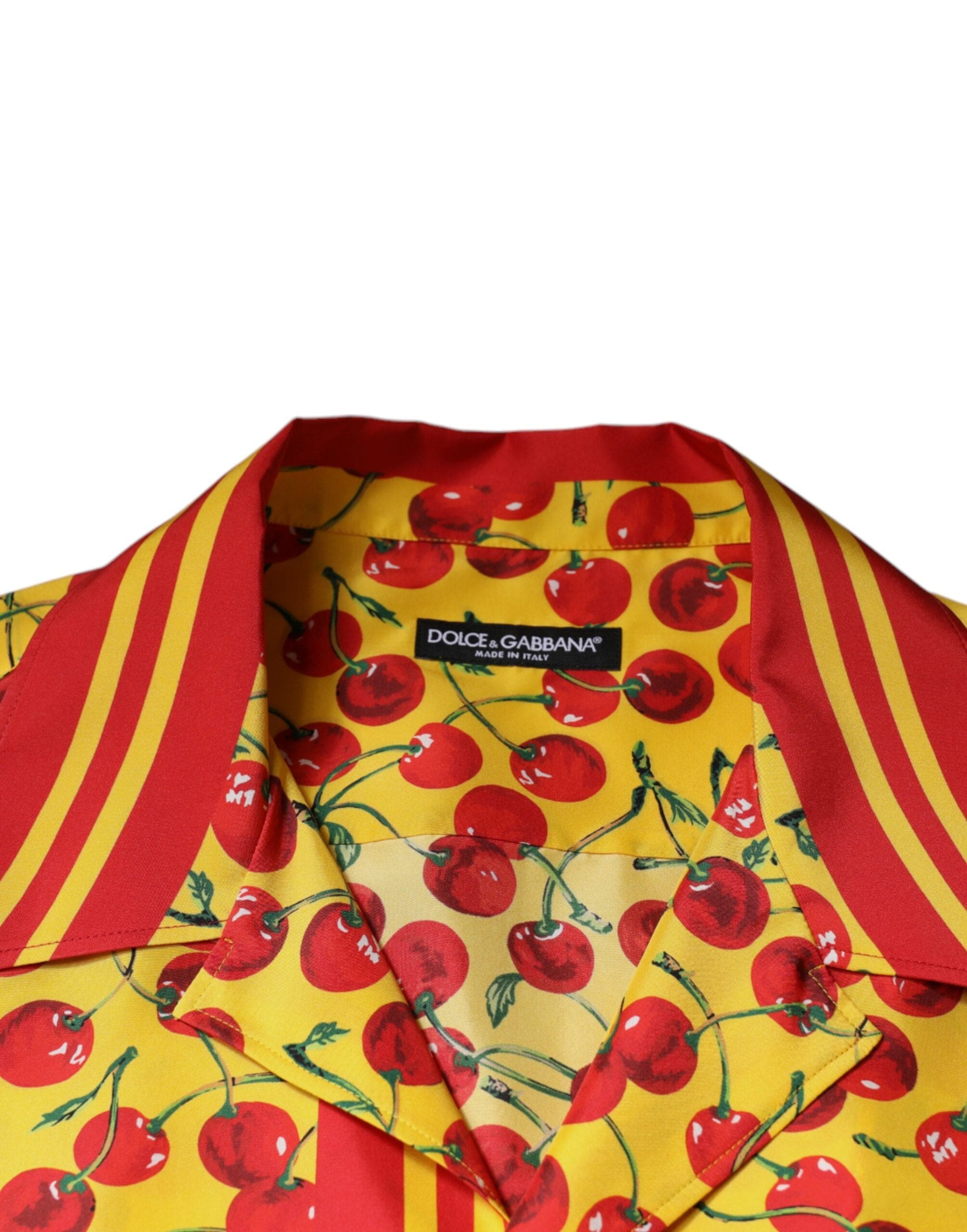 Dolce & Gabbana Shirts IT43 | 2XL Dolce & Gabbana Yellow Cherry Button Down Silk Casual Shirt
