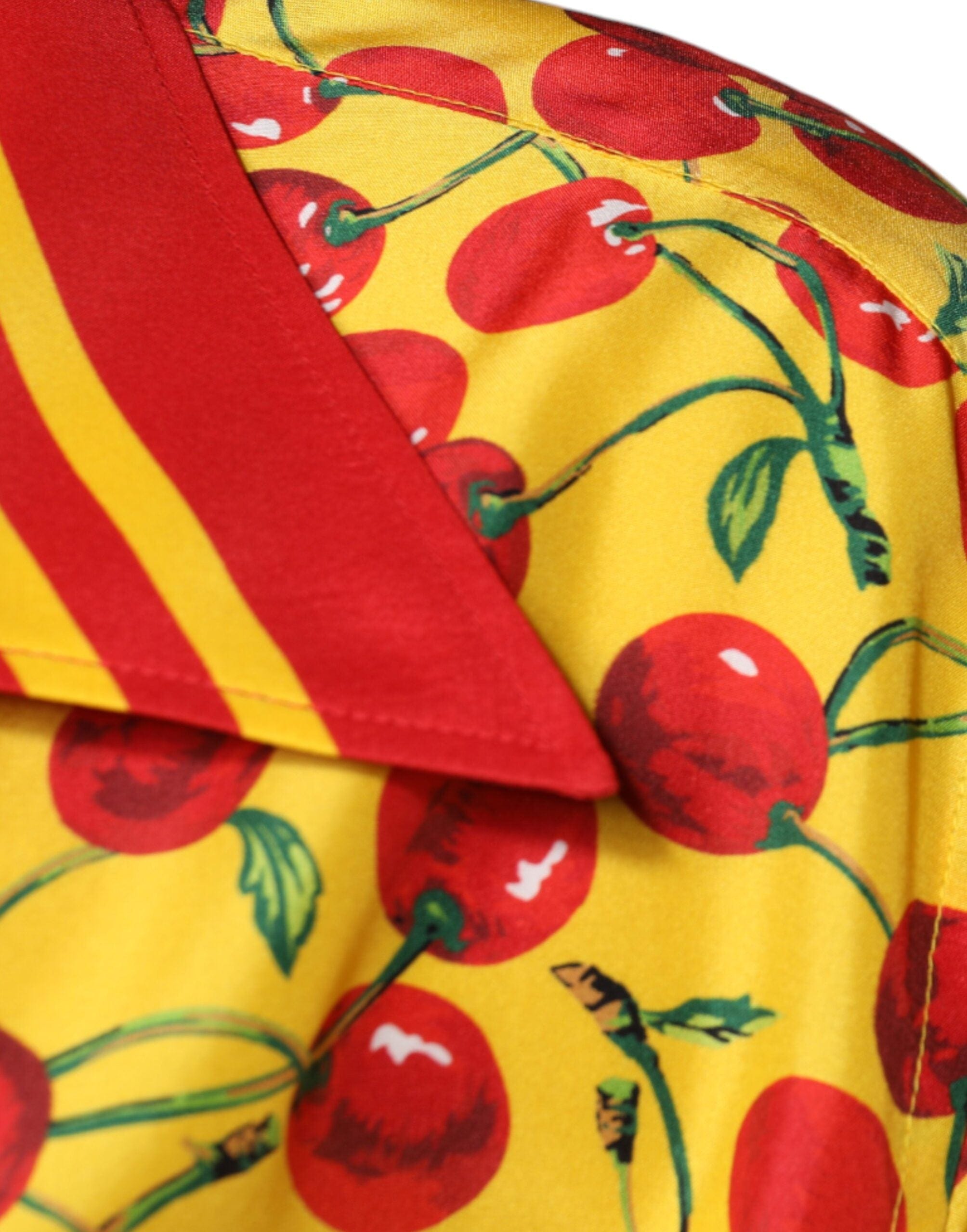Dolce & Gabbana Shirts IT43 | 2XL Dolce & Gabbana Yellow Cherry Button Down Silk Casual Shirt