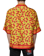 Dolce & Gabbana Shirts IT43 | 2XL Dolce & Gabbana Yellow Cherry Button Down Silk Casual Shirt