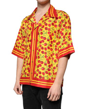 Dolce & Gabbana Shirts IT43 | 2XL Dolce & Gabbana Yellow Cherry Button Down Silk Casual Shirt