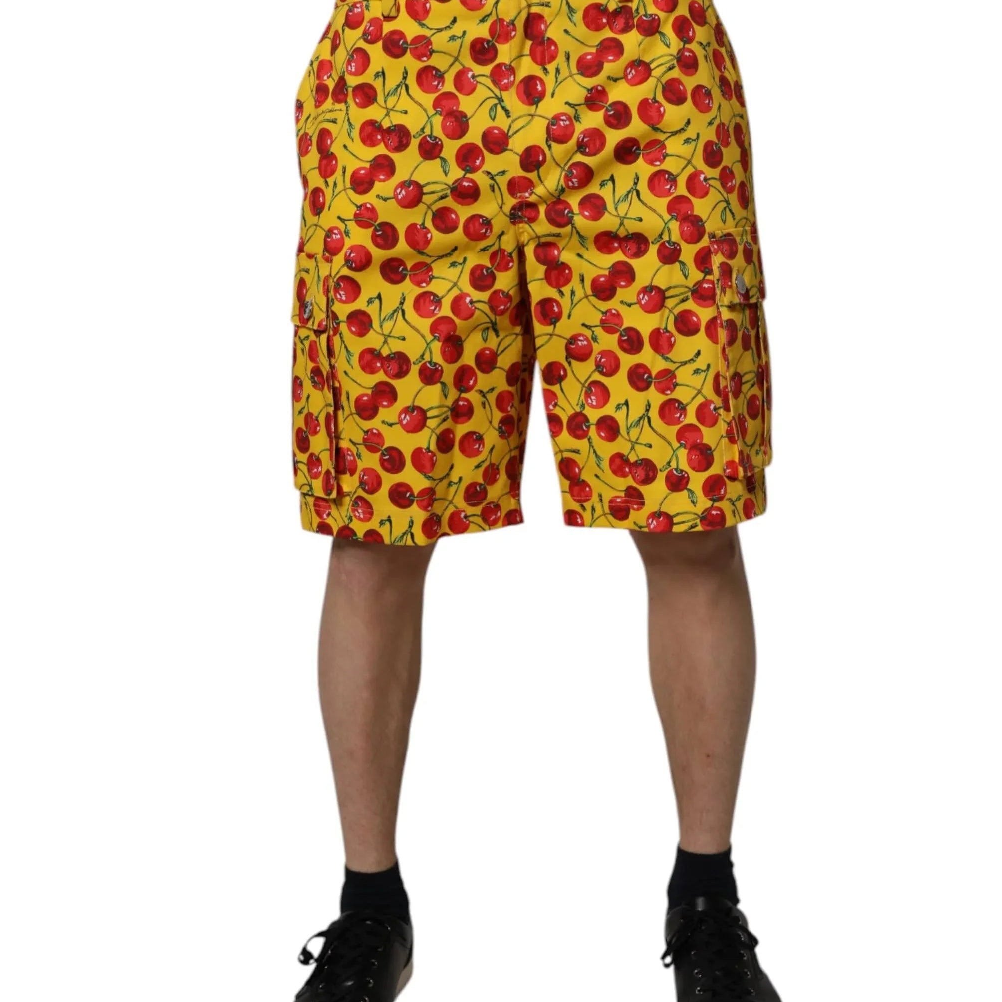 Chino Shorts IT48 | M Dolce & Gabbana Yellow Cherry Print Cotton Men Bermuda Shorts