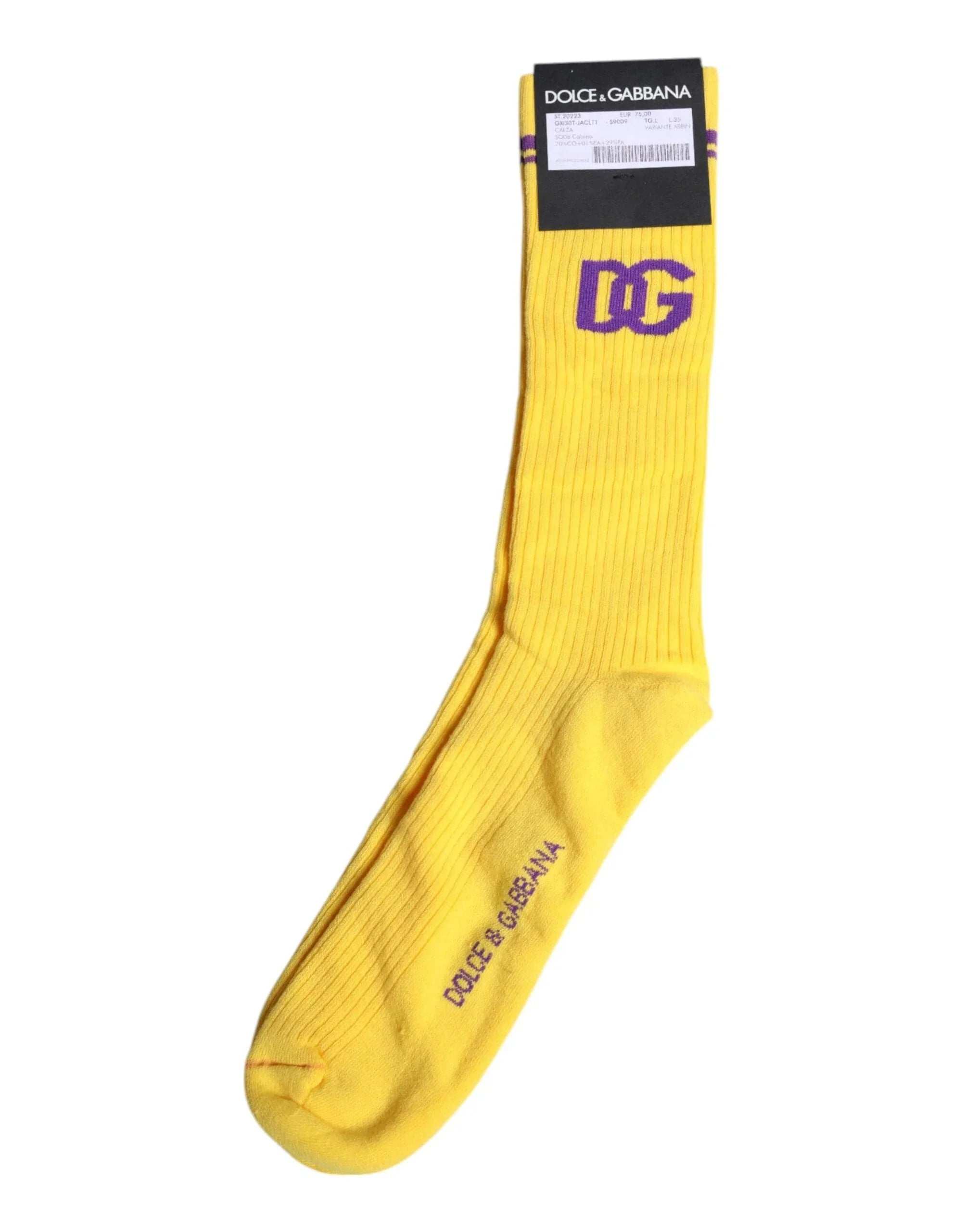 Dolce & Gabbana Dolce & Gabbana Yellow Cotton DG Logo Mid Calf Socks