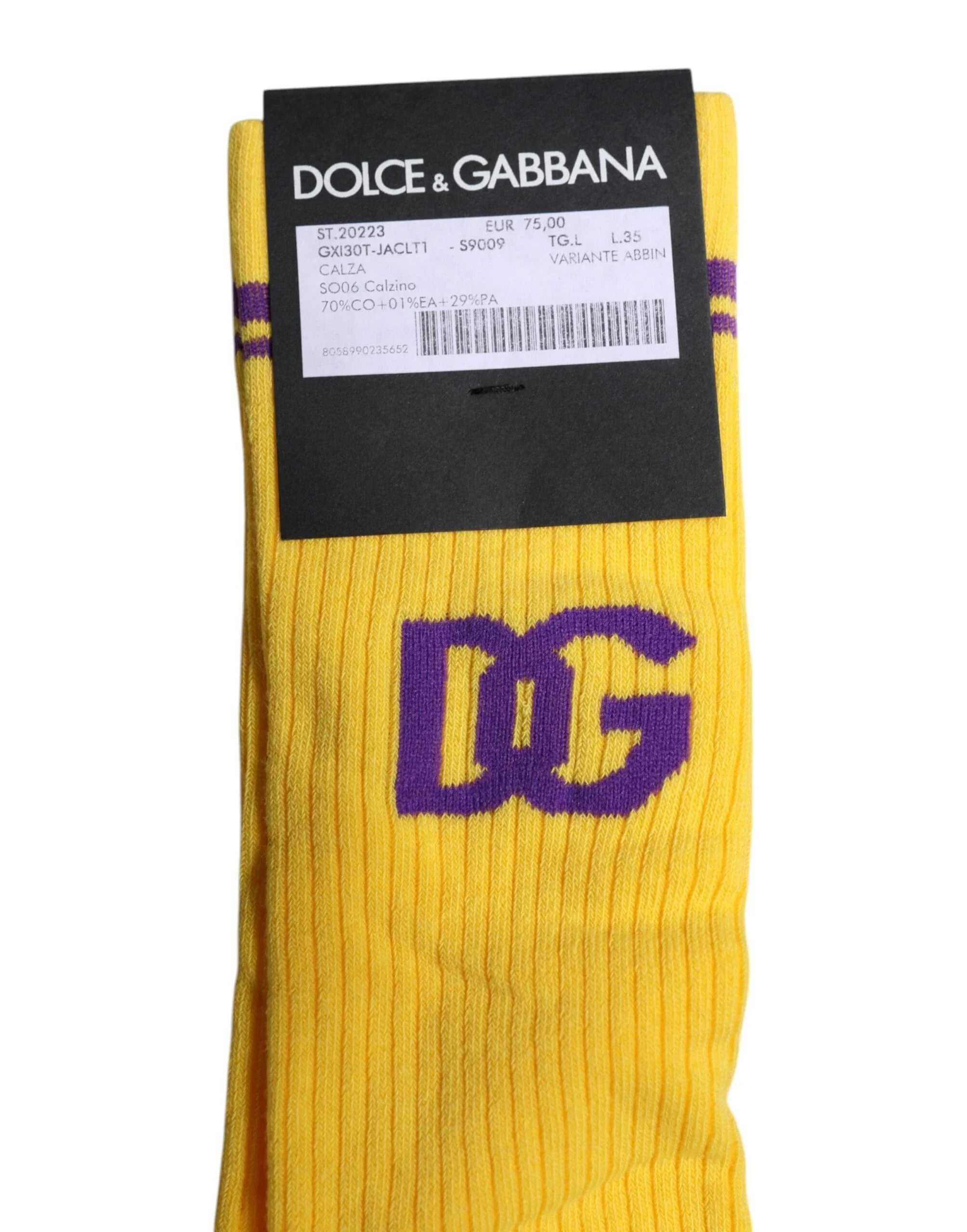 Dolce & Gabbana Dolce & Gabbana Yellow Cotton DG Logo Mid Calf Socks