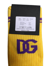 Dolce & Gabbana Dolce & Gabbana Yellow Cotton DG Logo Mid Calf Socks