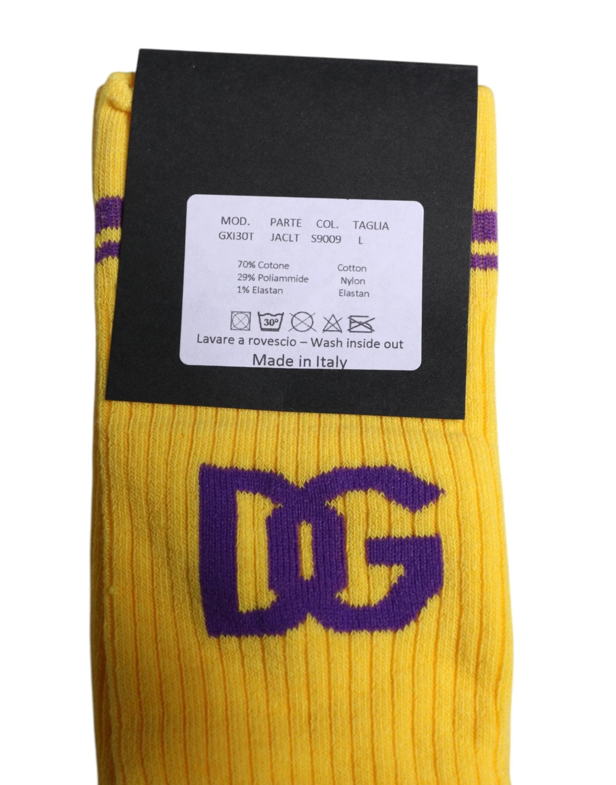 Dolce & Gabbana Dolce & Gabbana Yellow Cotton DG Logo Mid Calf Socks