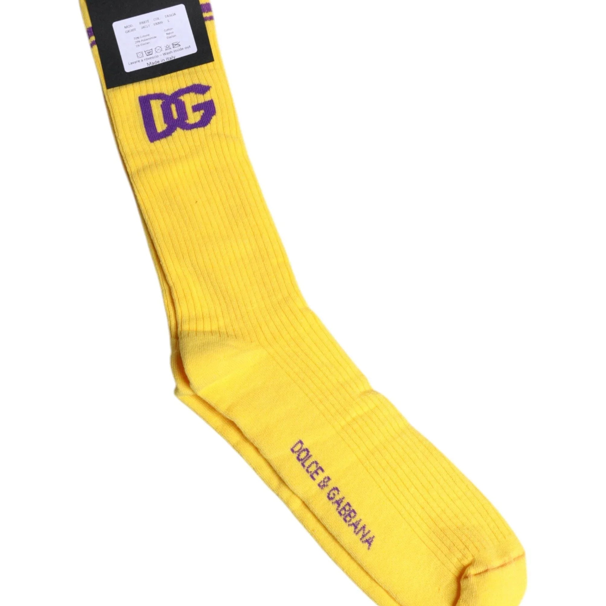 Dolce & Gabbana Dolce & Gabbana Yellow Cotton DG Logo Mid Calf Socks