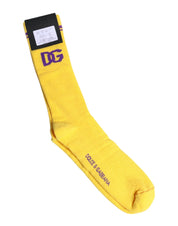 Dolce & Gabbana Dolce & Gabbana Yellow Cotton DG Logo Mid Calf Socks