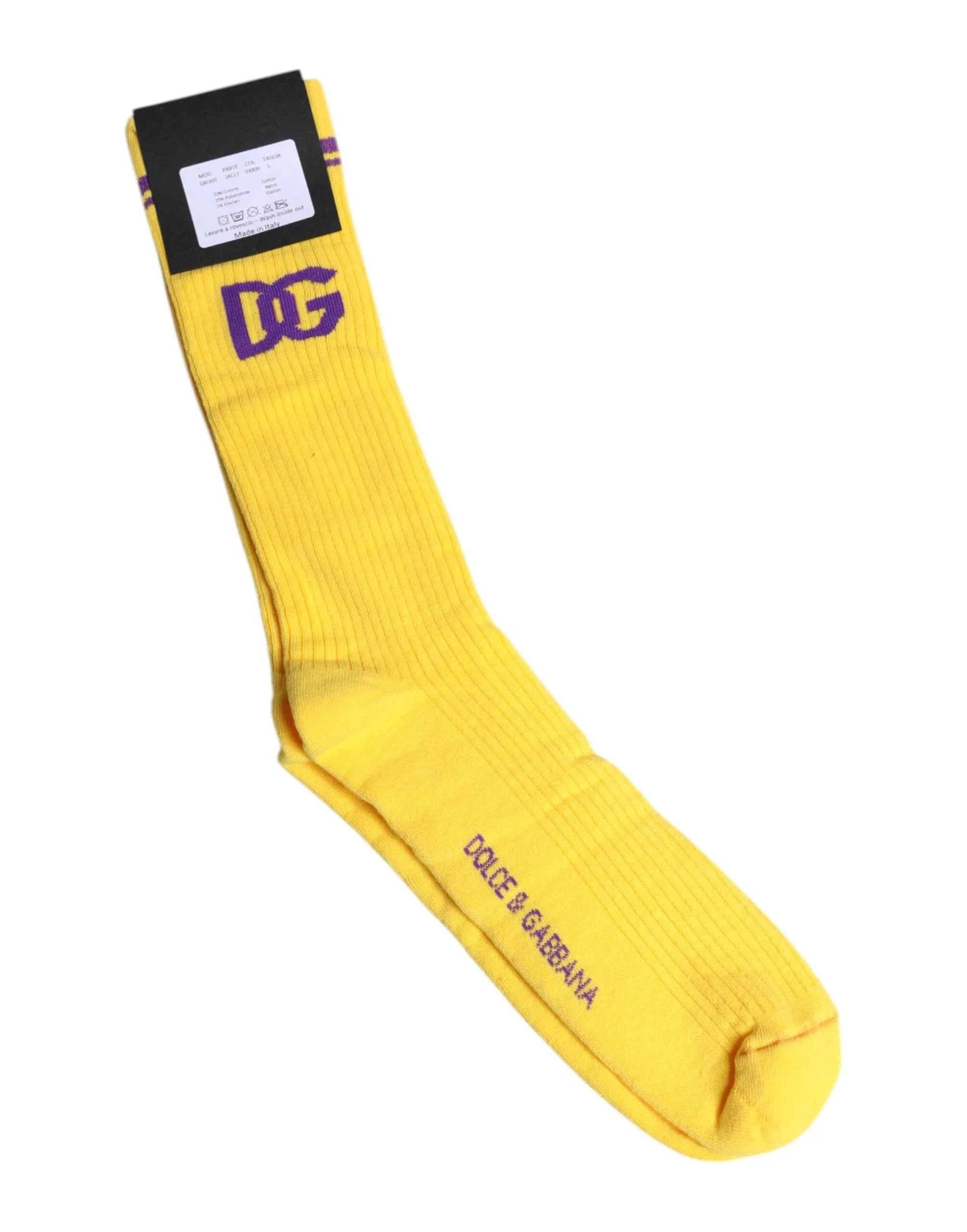 Dolce & Gabbana Dolce & Gabbana Yellow Cotton DG Logo Mid Calf Socks