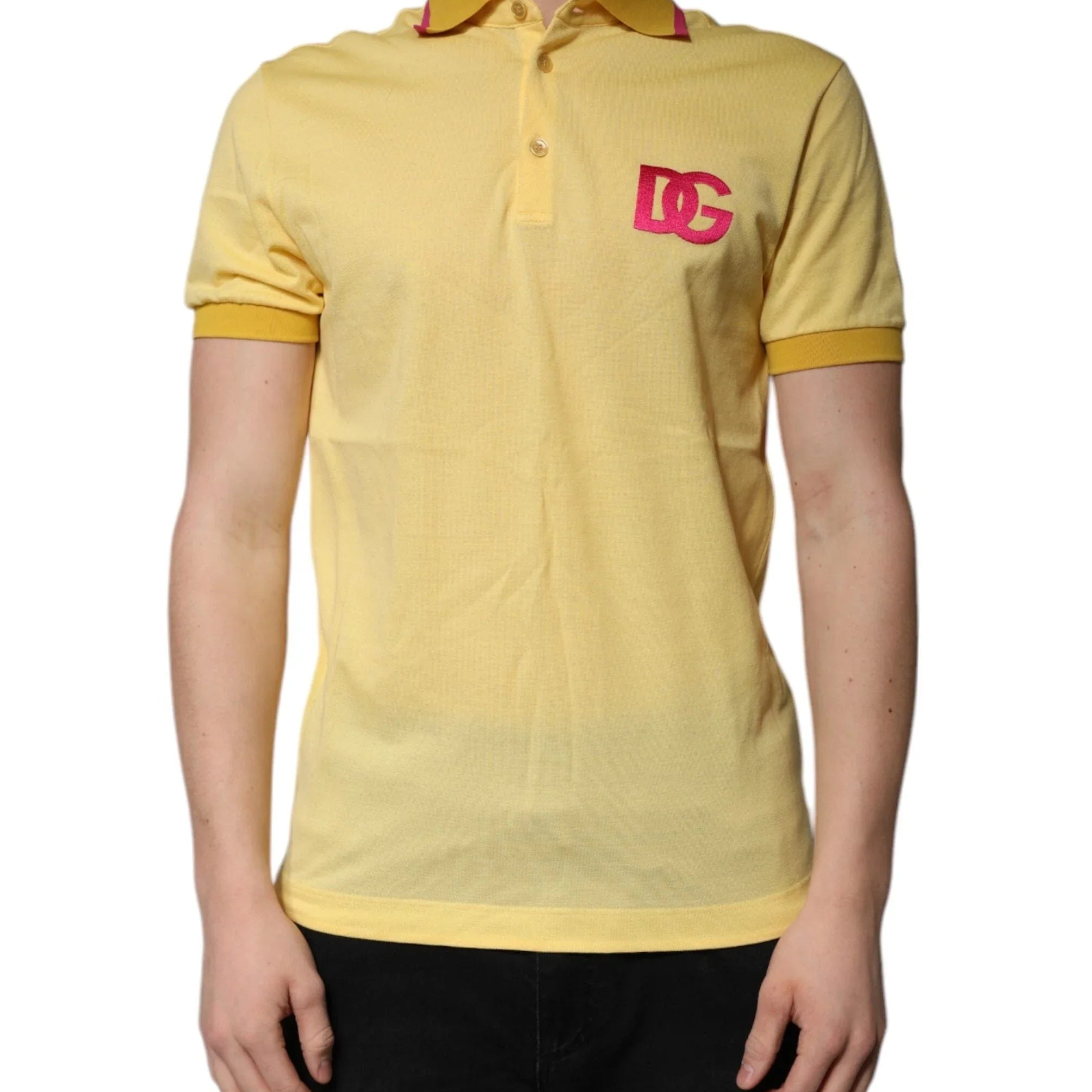 Dolce & Gabbana Premium Polos IT46 | S Dolce & Gabbana Yellow Cotton Logo Collared Polo T-shirt