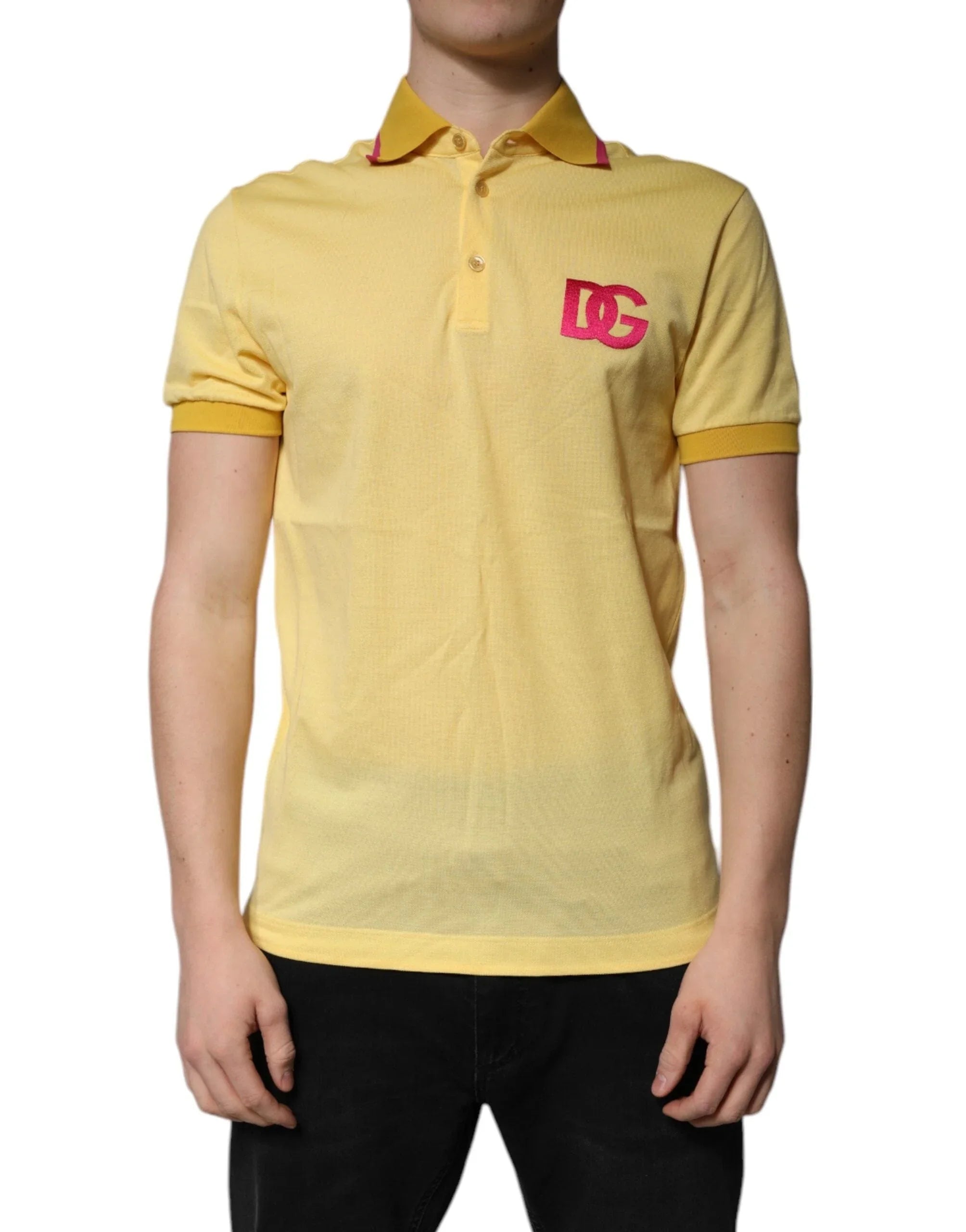 Dolce & Gabbana Premium Polos IT46 | S Dolce & Gabbana Yellow Cotton Logo Collared Polo T-shirt