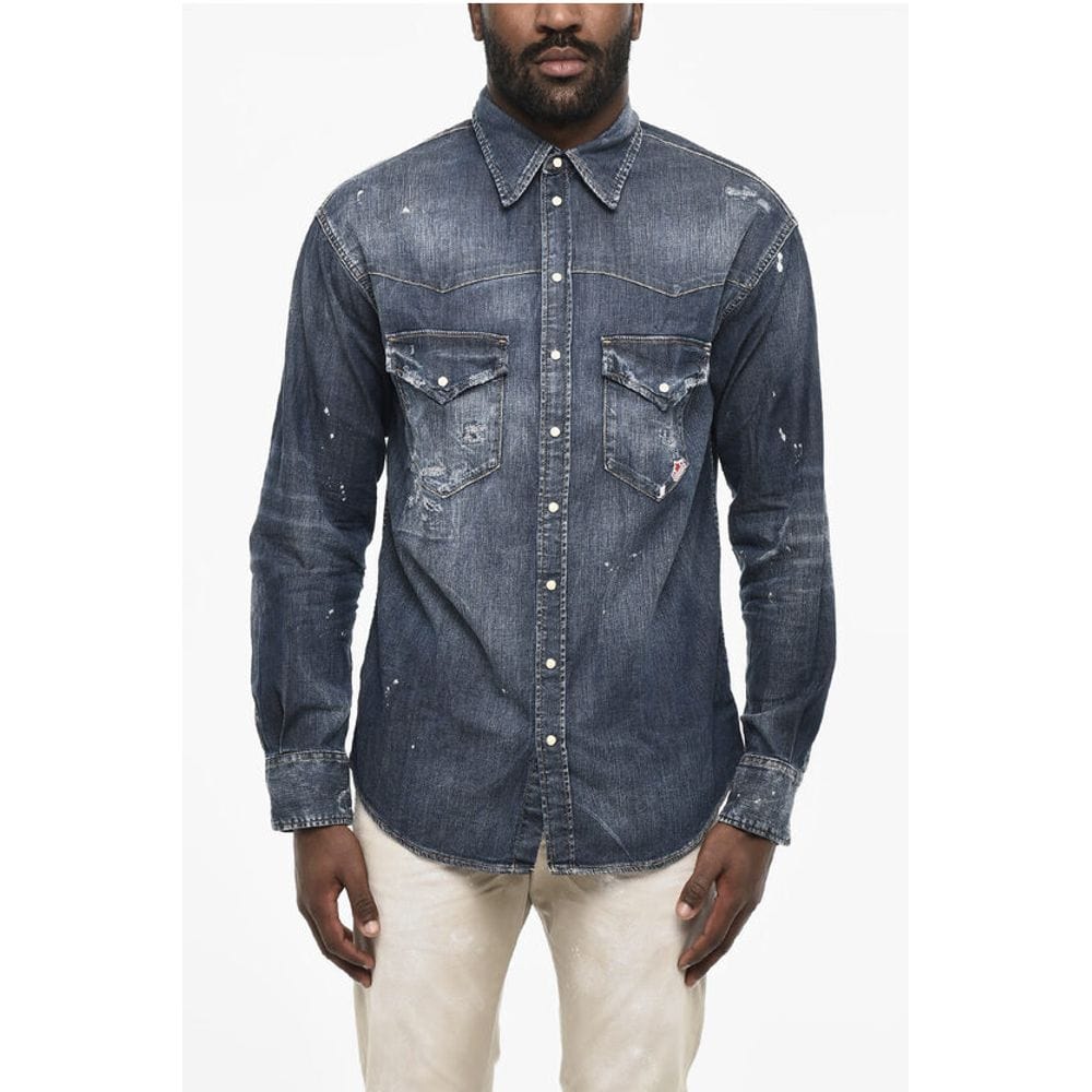 Dsquared² Premium Denim IT48 | M Dsquared² Bleached Effect LEAF WEST Denim Shirt