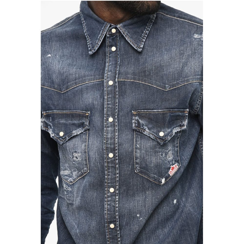 Dsquared² Premium Denim IT48 | M Dsquared² Bleached Effect LEAF WEST Denim Shirt