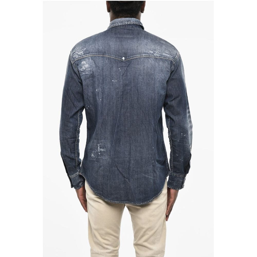 Dsquared² Premium Denim IT48 | M Dsquared² Bleached Effect LEAF WEST Denim Shirt