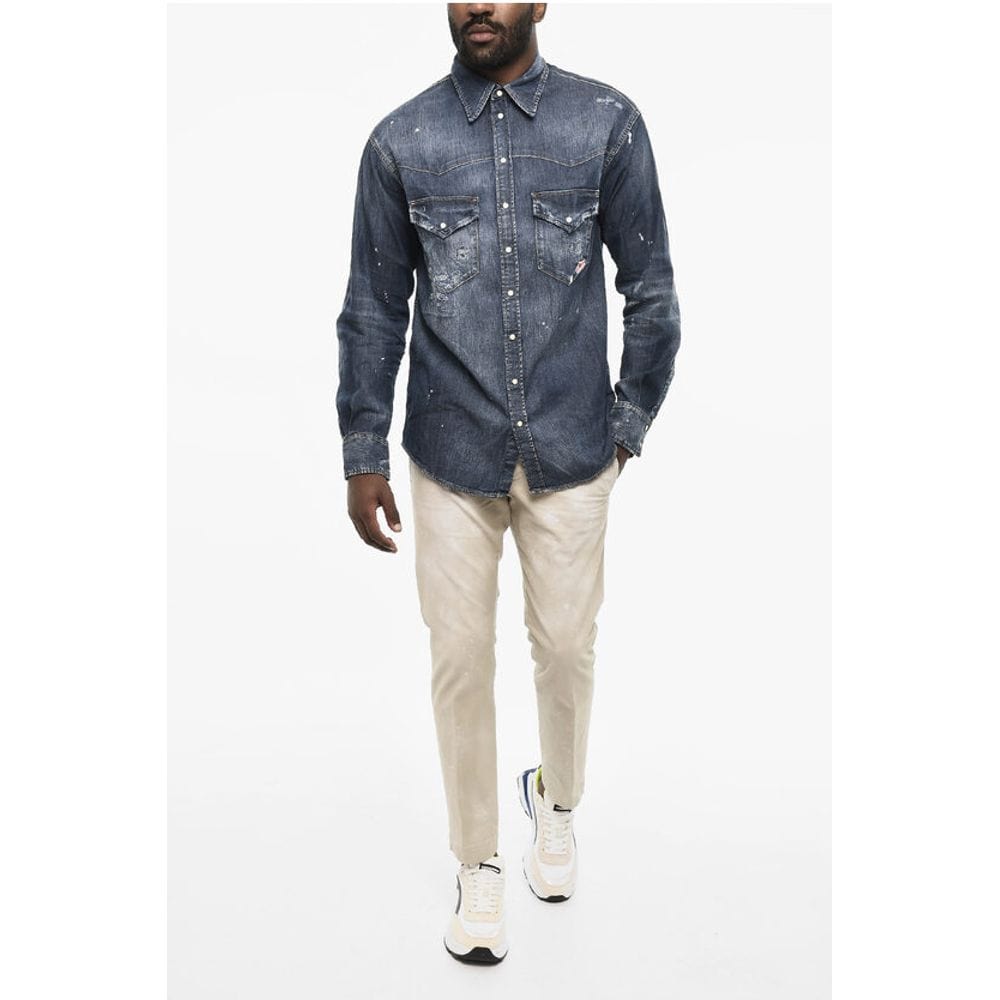 Dsquared² Premium Denim IT48 | M Dsquared² Bleached Effect LEAF WEST Denim Shirt