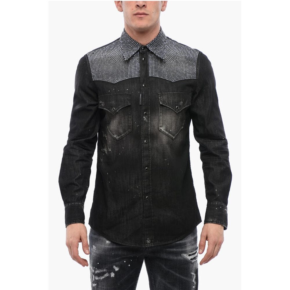 Dsquared² Premium Denim IT46 | S Dsquared² Distressed Denim Shirt with Rhinestones