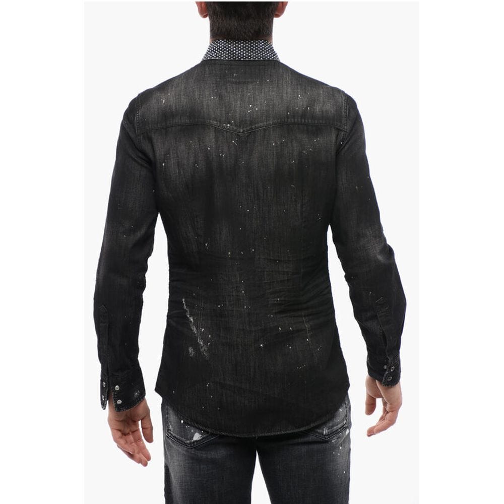 Dsquared² Premium Denim IT46 | S Dsquared² Distressed Denim Shirt with Rhinestones