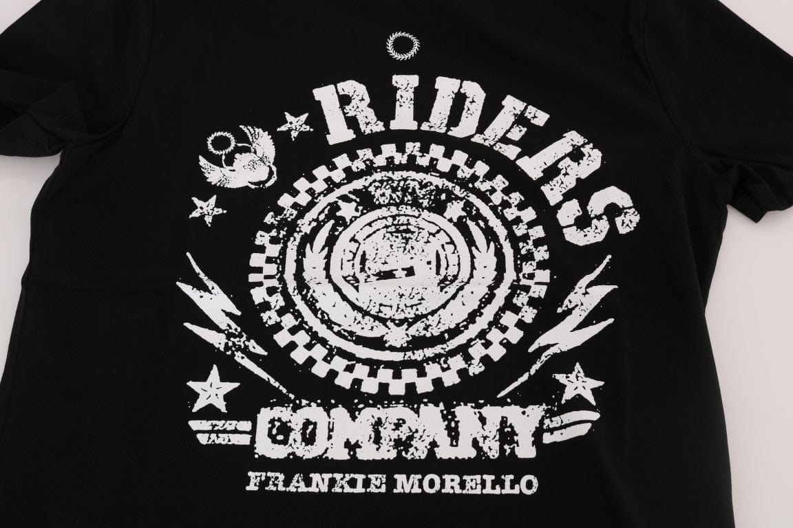Frankie Morello T-Shirt S Frankie Morello Chic Black Crewneck Tee with 'RIDERS' Motif
