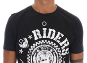 Frankie Morello T-Shirt S Frankie Morello Chic Black Crewneck Tee with 'RIDERS' Motif