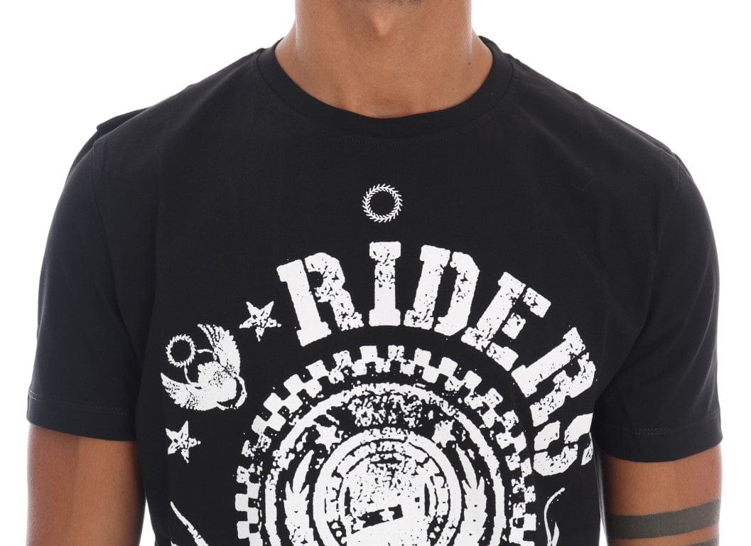 Frankie Morello T-Shirt S Frankie Morello Chic Black Crewneck Tee with 'RIDERS' Motif
