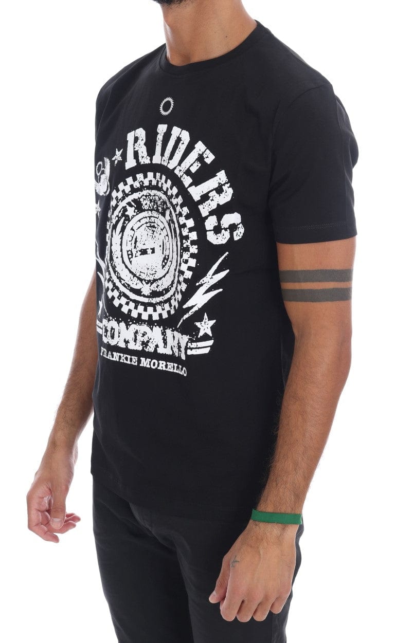 Frankie Morello T-Shirt S Frankie Morello Chic Black Crewneck Tee with 'RIDERS' Motif