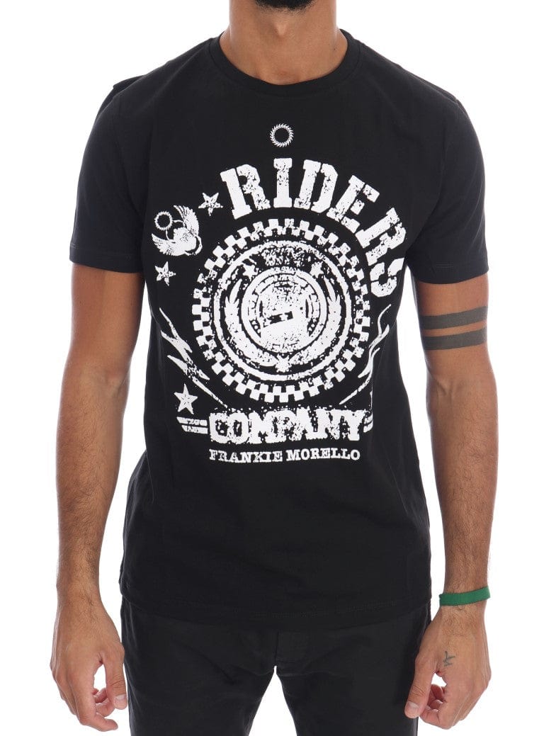 Frankie Morello T-Shirt S Frankie Morello Chic Black Crewneck Tee with 'RIDERS' Motif