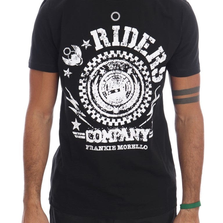 Frankie Morello T-Shirt S Frankie Morello Chic Black Crewneck Tee with 'RIDERS' Motif