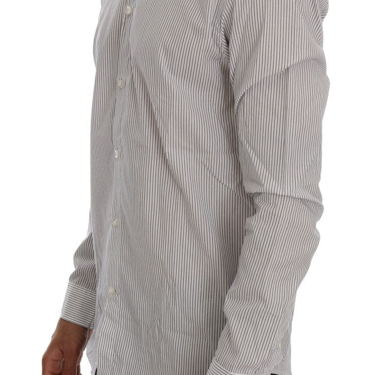 Frankie Morello Casual Shirts Frankie Morello Elegant White & Blue Striped Casual Shirt