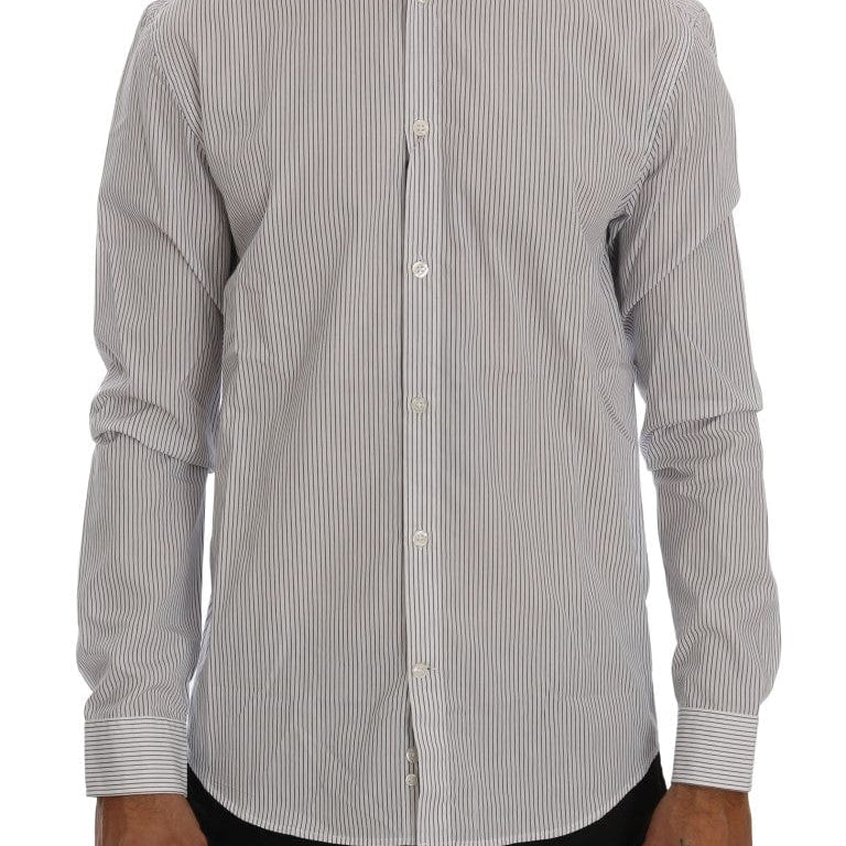 Frankie Morello Casual Shirts Frankie Morello Elegant White & Blue Striped Casual Shirt