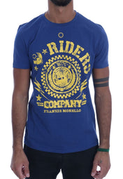 Frankie Morello T-Shirt Frankie Morello Stylish Blue Riders Motif Cotton Tee