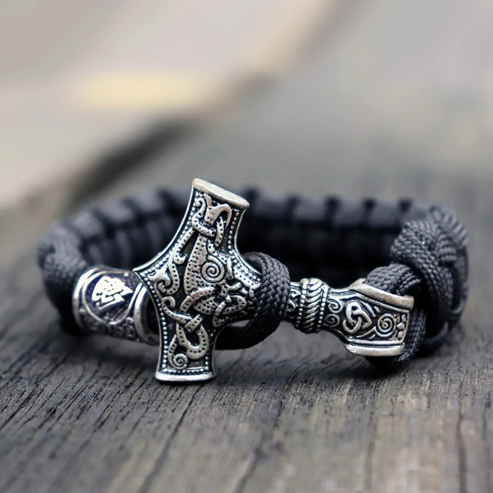 Thor's Hammer Mjolnir Leather Bracelet