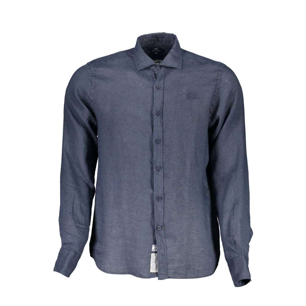 La Martina Premium Polos La Martina Blue Linen Men Shirt