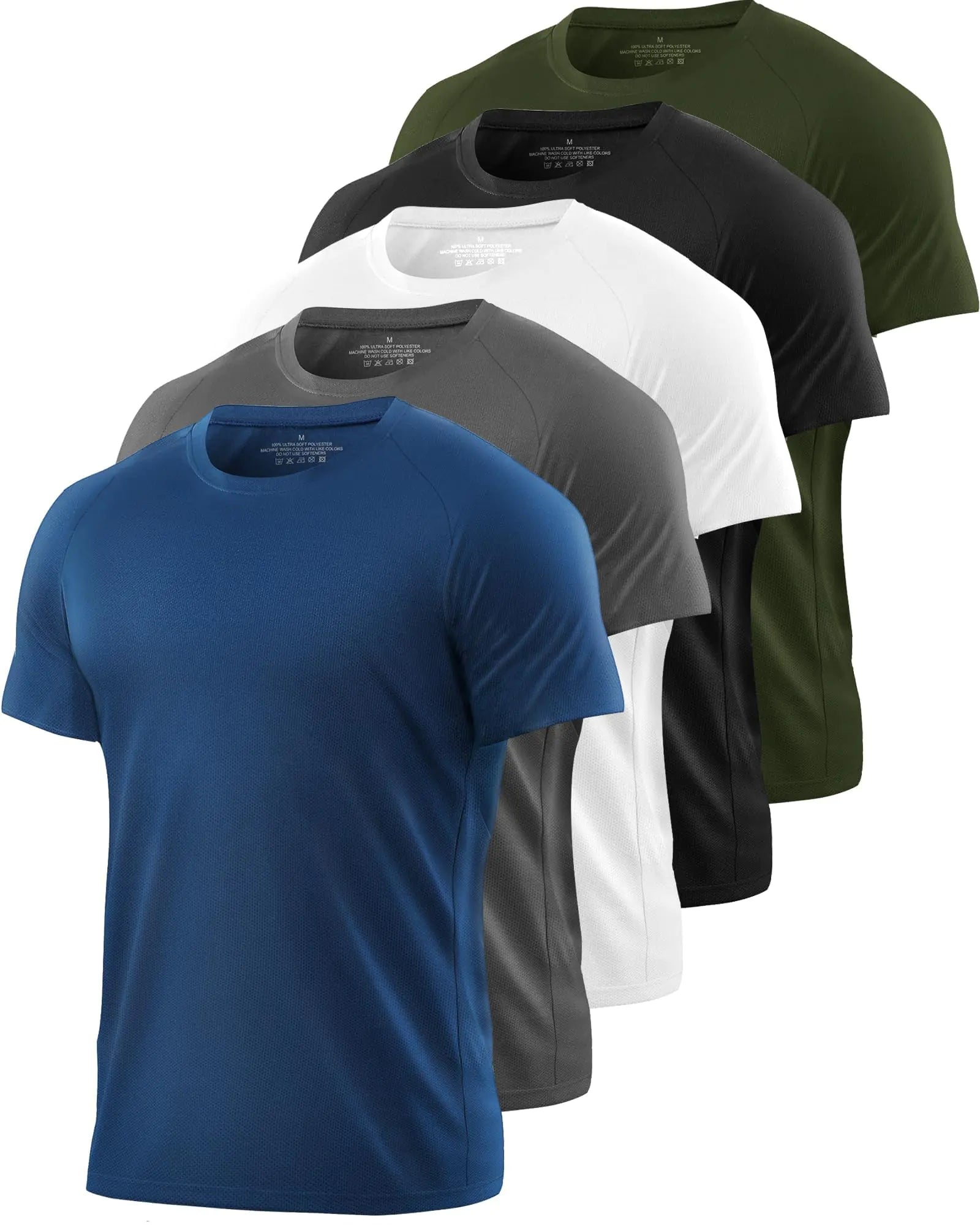 5 Pack Mesh Workout Shirts for Men Dry Fit Gym Shirts Quick Dry Athletic Short Sleeve T-Shirt Moisture Wicking X-Large 1 Black 1 Gray 1 White 1 Blue 1 Green