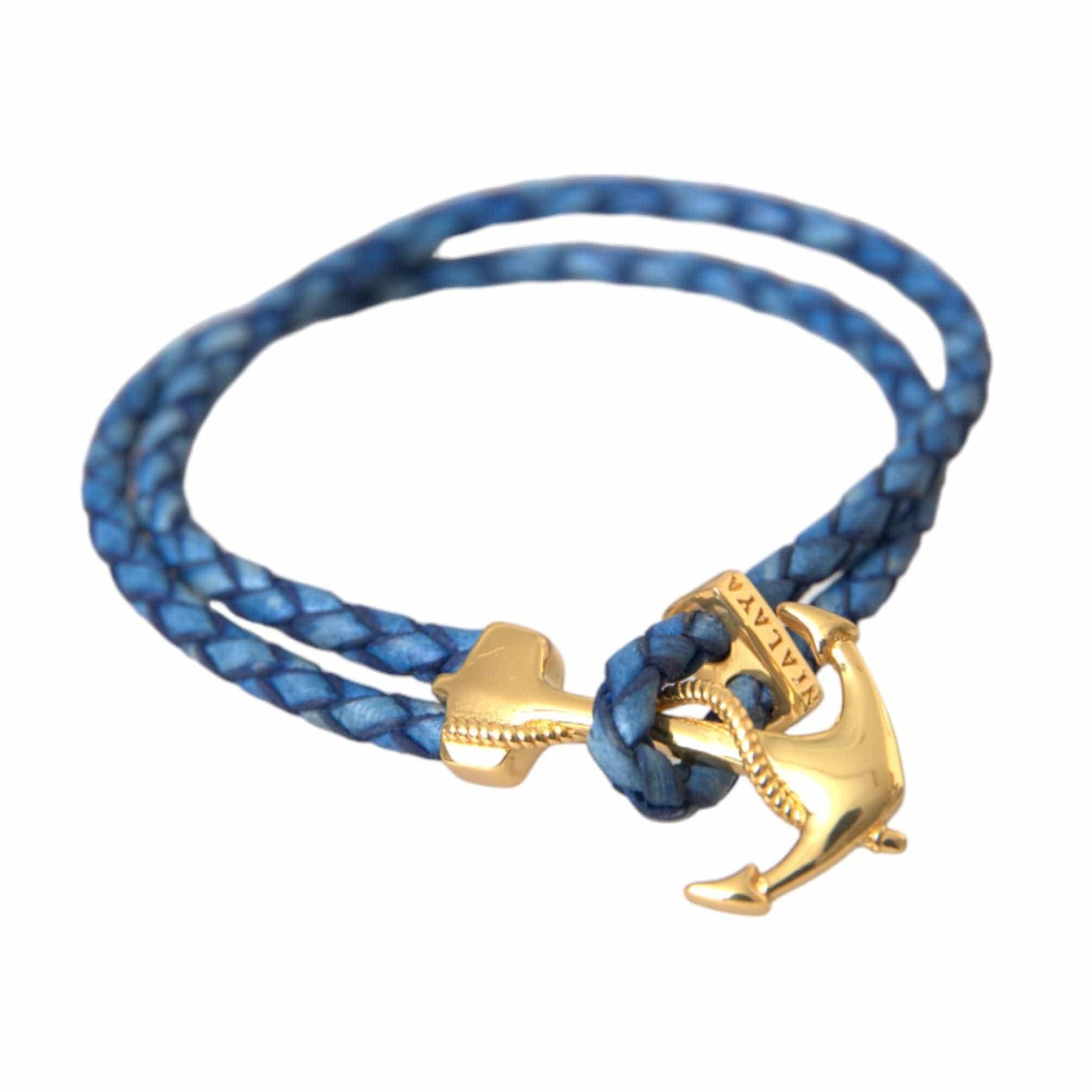 Nialaya Bracelets M Nialaya Blue Gold Anchor 925 Silver Charm Bracelet Mens