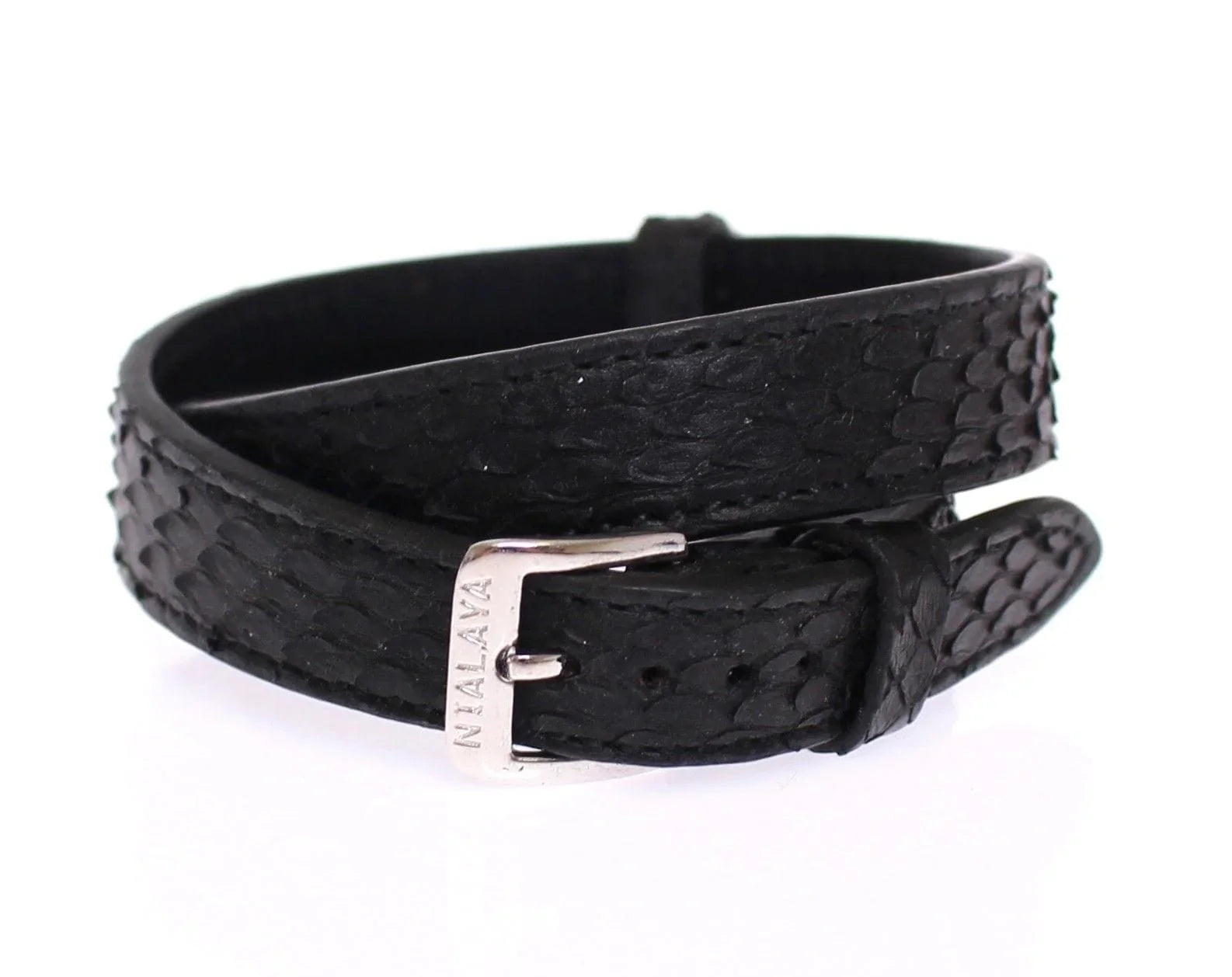 Nialaya Bracelets M Nialaya Exquisite Black Snakeskin Silver Bracelet