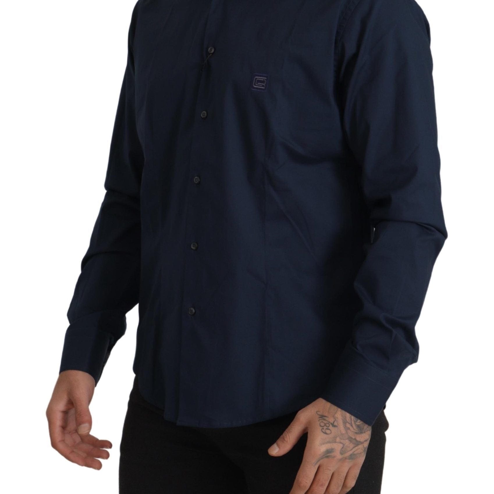 Roberto Cavalli Dress Shirts IT43 | XL Roberto Cavalli Navy Elegance Cotton Dress Shirt