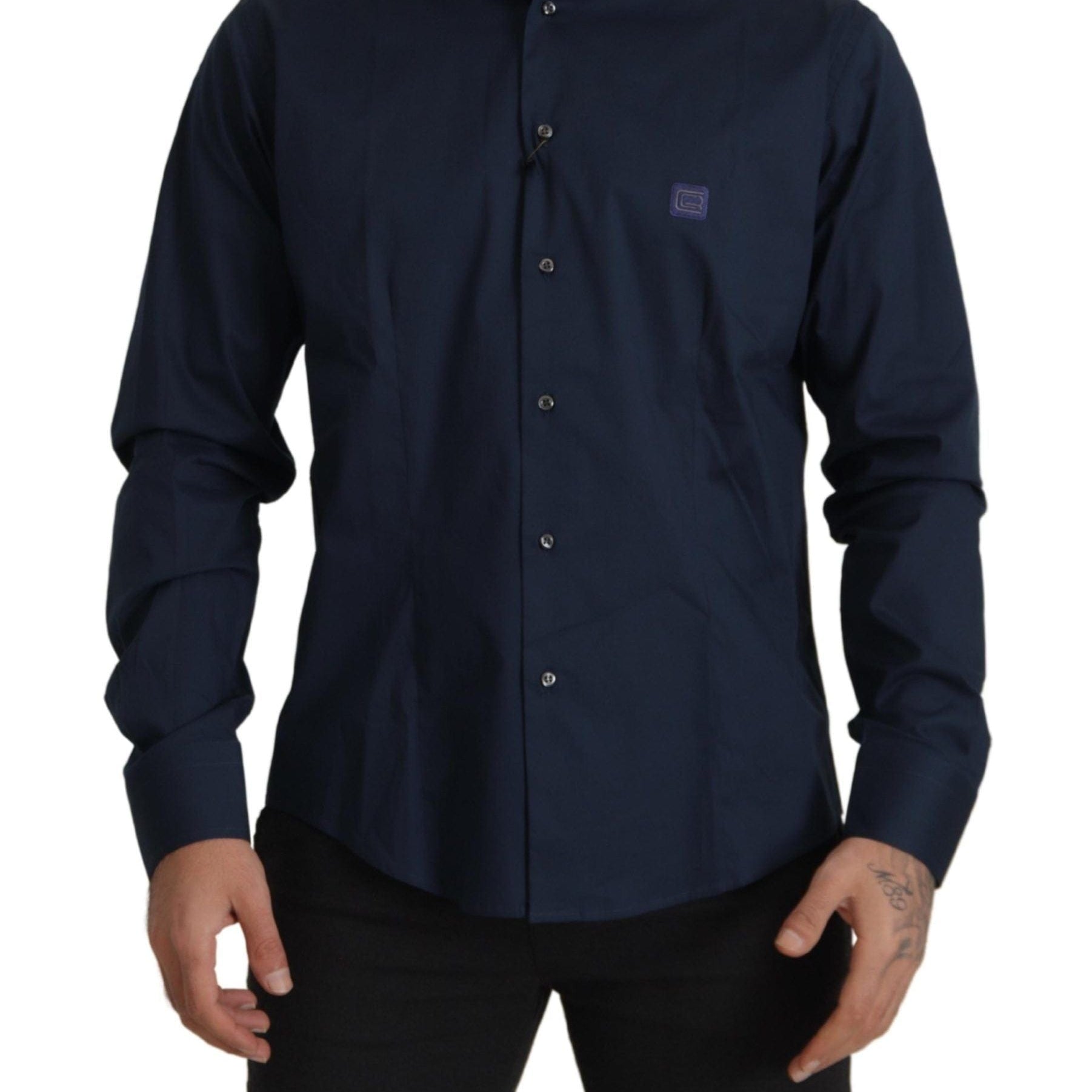 Roberto Cavalli Dress Shirts IT43 | XL Roberto Cavalli Navy Elegance Cotton Dress Shirt