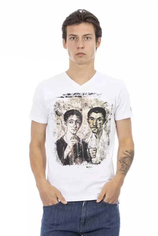 Trussardi Action Trussardi Action Elegant V-Neck Designer Tee with Chic Front Print