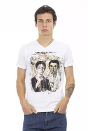 Trussardi Action Trussardi Action Elegant V-Neck Designer Tee with Chic Front Print