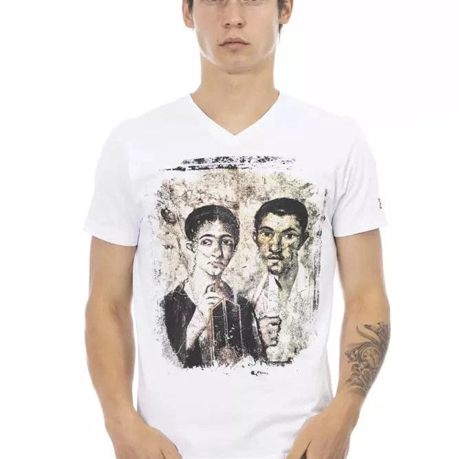 Trussardi Action Trussardi Action Elegant V-Neck Designer Tee with Chic Front Print