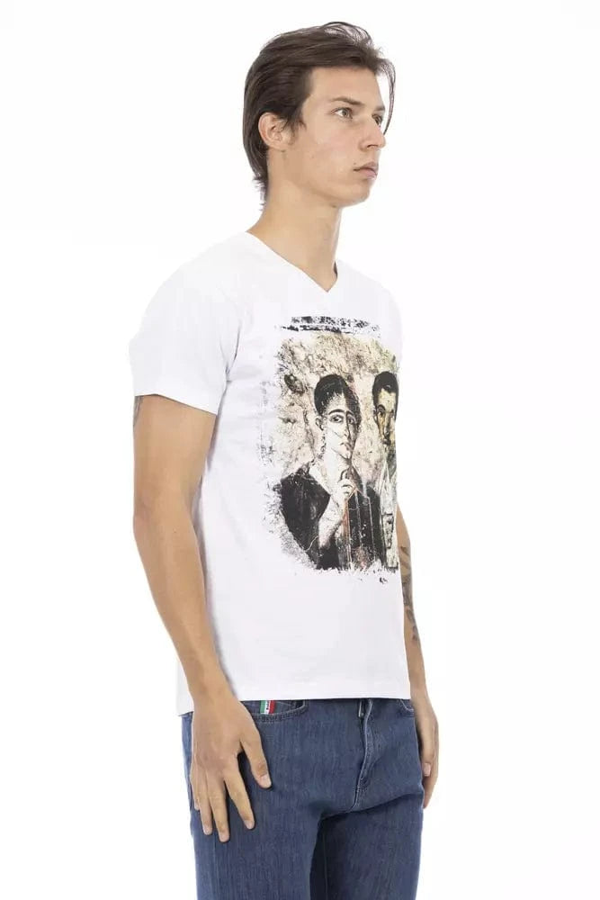 Trussardi Action Trussardi Action Elegant V-Neck Designer Tee with Chic Front Print