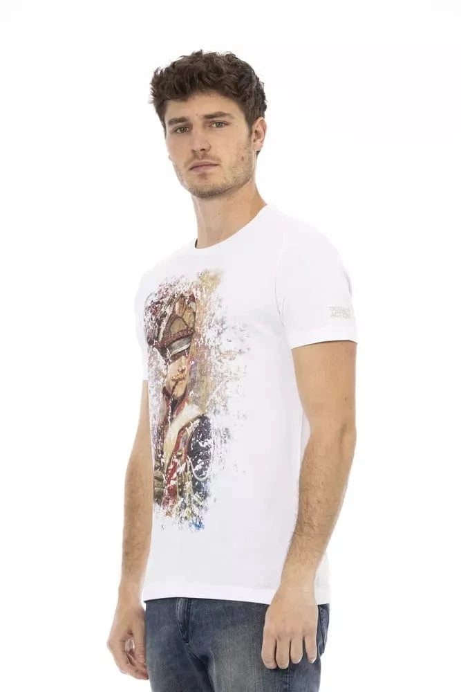 Trussardi Action M Trussardi Action Sleek White Cotton Blend Tee with Graphic Front