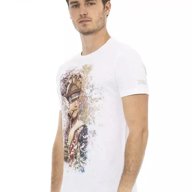 Trussardi Action M Trussardi Action Sleek White Cotton Blend Tee with Graphic Front