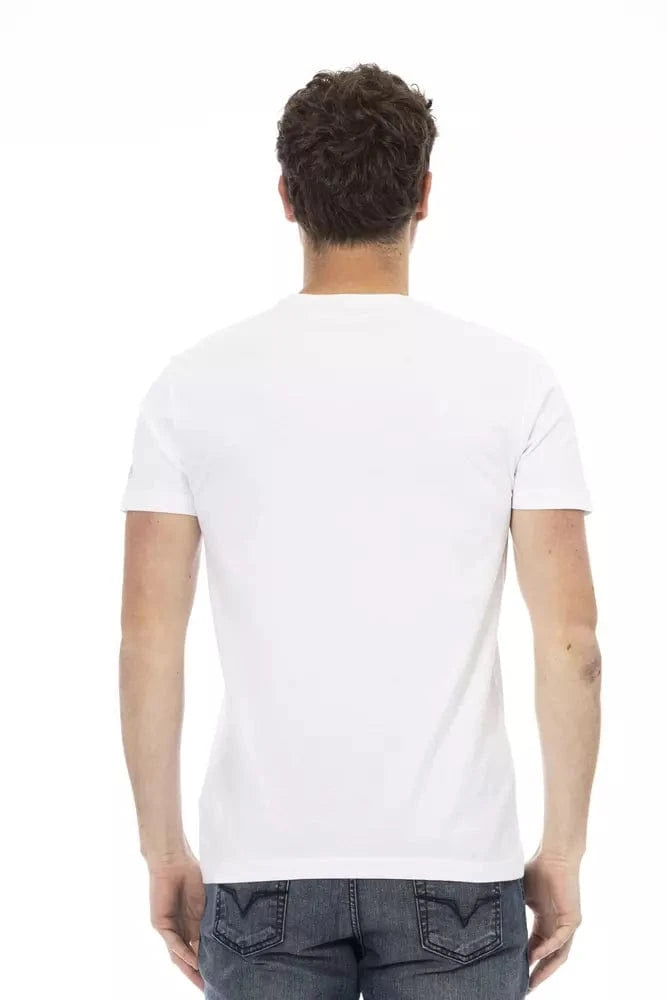 Trussardi Action M Trussardi Action Sleek White Cotton Blend Tee with Graphic Front