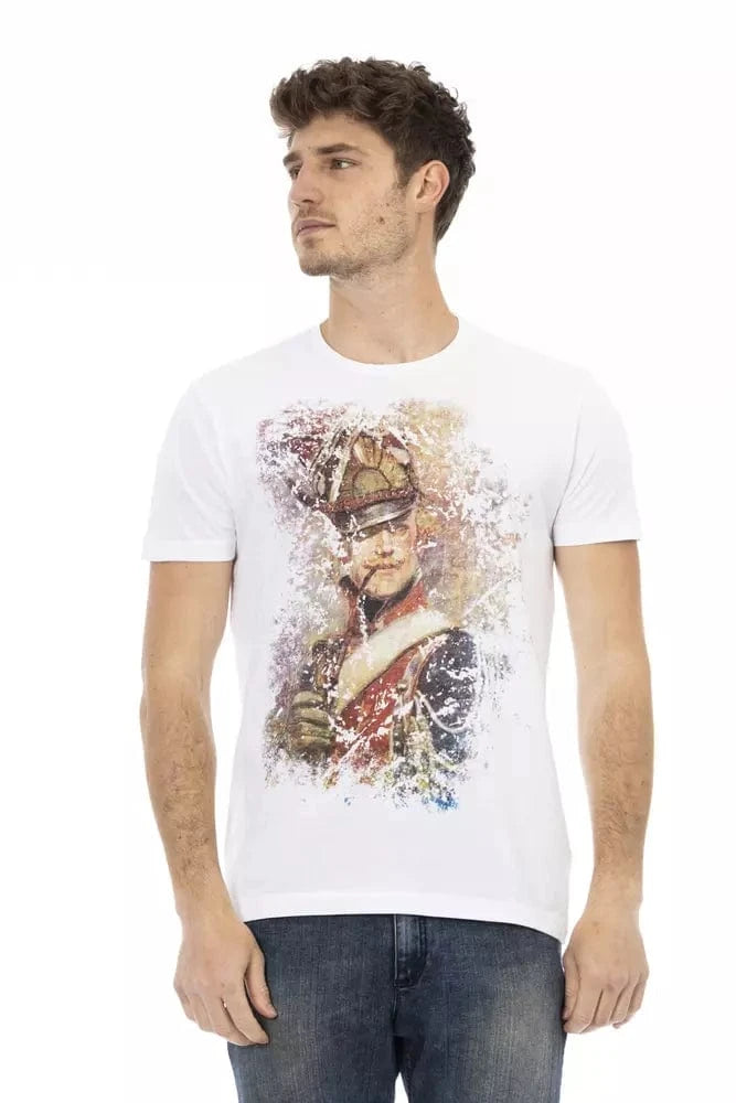 Trussardi Action M Trussardi Action Sleek White Cotton Blend Tee with Graphic Front