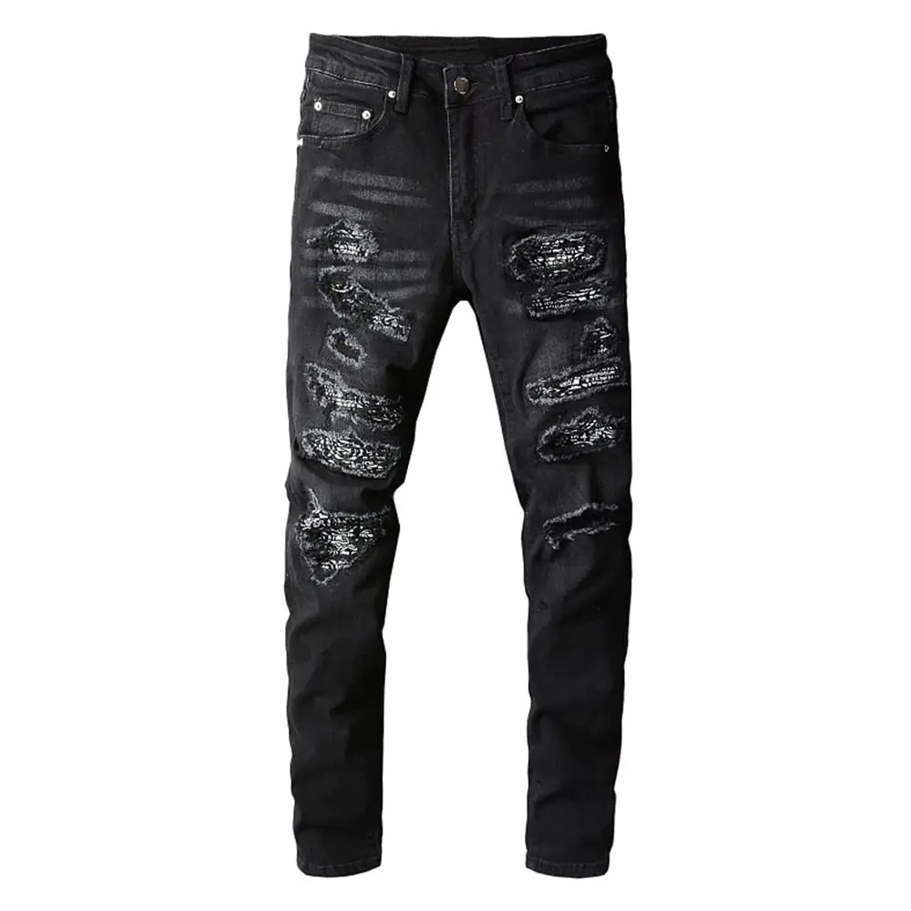 Men's Black Distressed Designer Denim