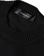 Versace Sweaters Versace Black Medusa Embroidery Crew Neck Pullover Sweater
