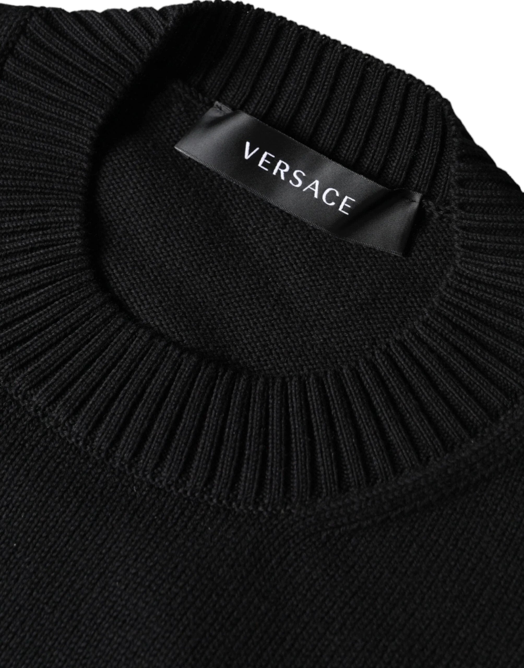 Versace Sweaters Versace Black Medusa Embroidery Crew Neck Pullover Sweater